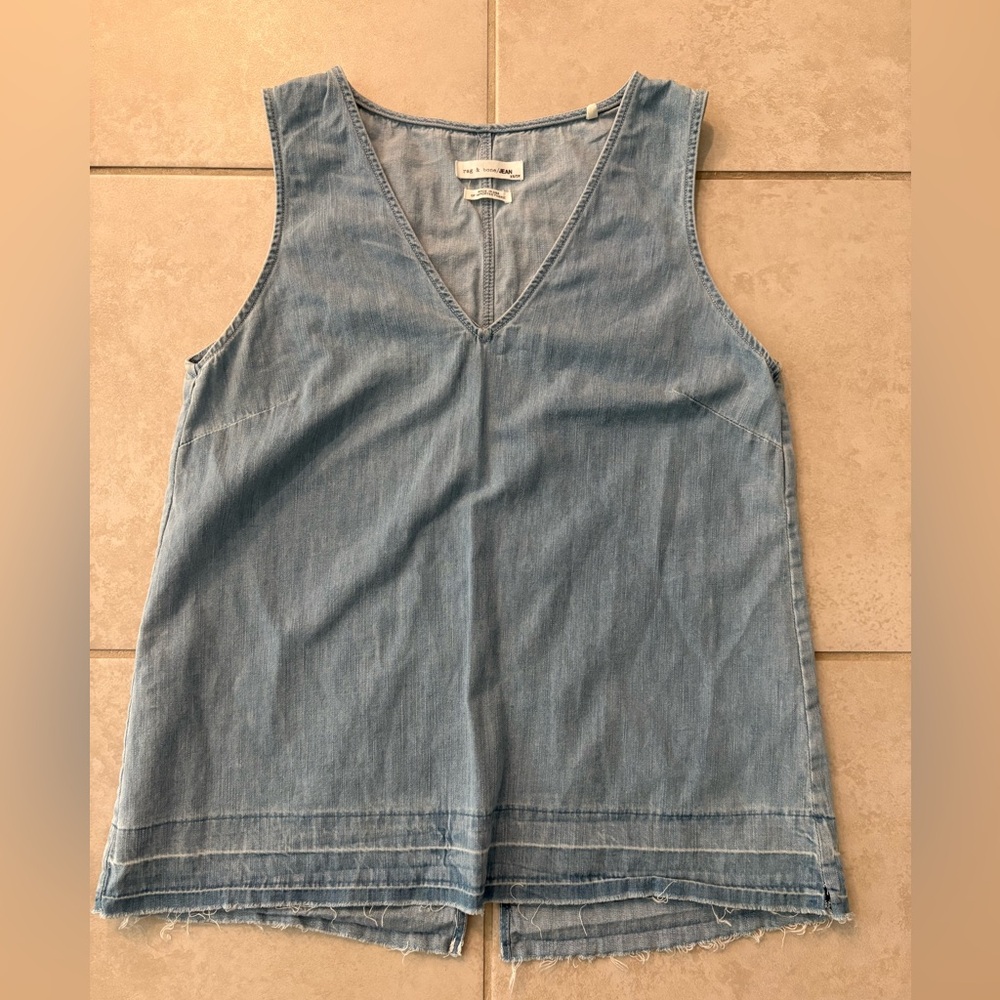 Rag & Bone Light Blue Denim V-Neck Top